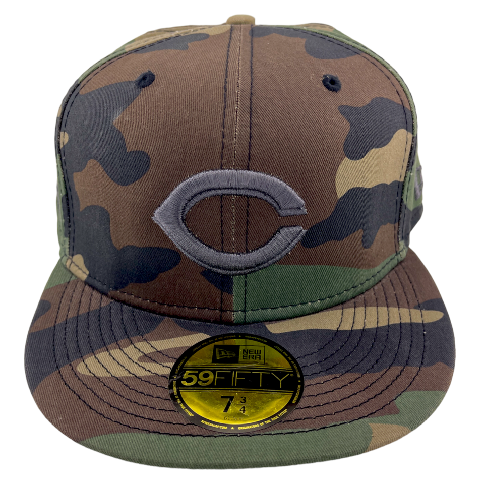 New Era Cincinnati Reds Flag Patch Camouflage Camo Gray Logo 59FIFTY Fitted Hat Cap